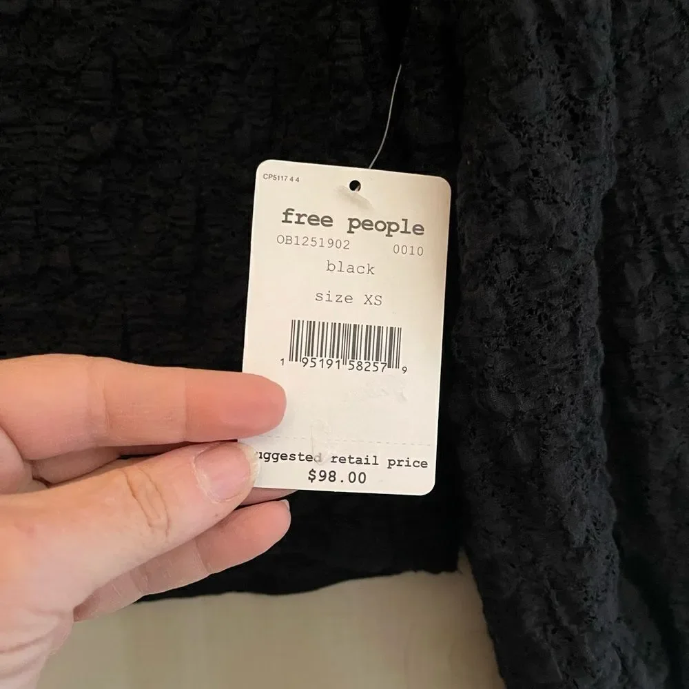 NWT Free People Tea‎ time long puff sleeve top, size XS boho whimsigoth lace